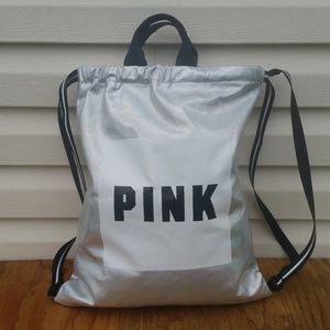 Pink Victoria´s Secret Silver Drawstring Backpack
